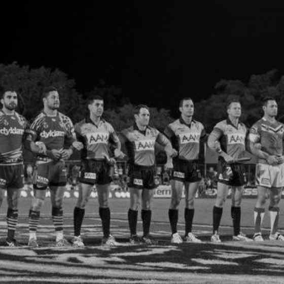 Parramatta Eels and the Canberra Raiders join the NRL referees in linking arms in support of the NO MORE campaign