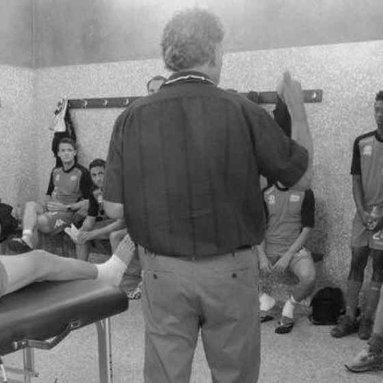 Adelaide United hear about family violence befor linking arms to support the No More campaign