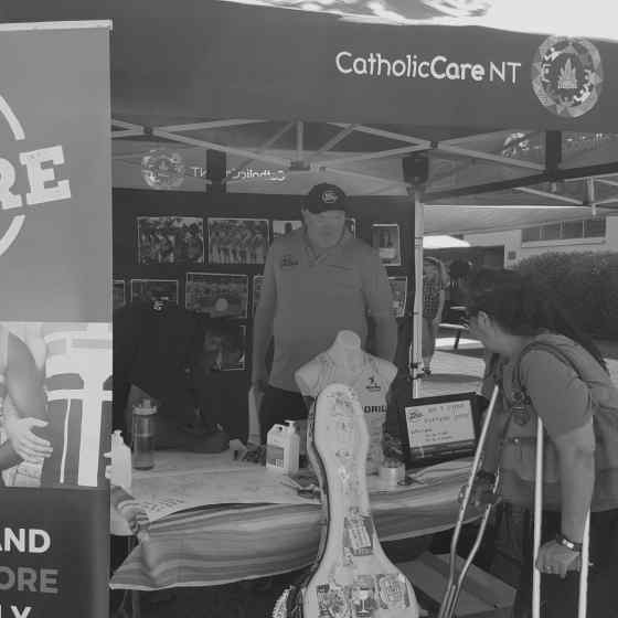 Shellie Morris visits the NO MORE Campaign tent.