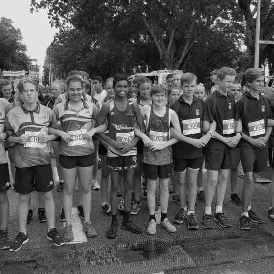 15 years and under runners all link up.