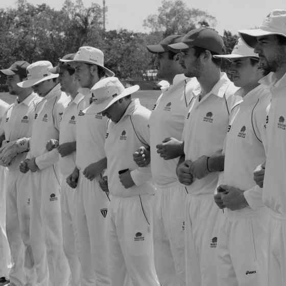 Darwin & Districts Cricket Competition Premier Grade finalist Waratah CC link up at the start of the 2 day Grand Final.