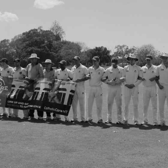 Darwin & Districts Cricket Competition Premier Grade Grand Final teams, Darwin CC and Waratah CC link up to say NO MORE to family violence on 12 September.