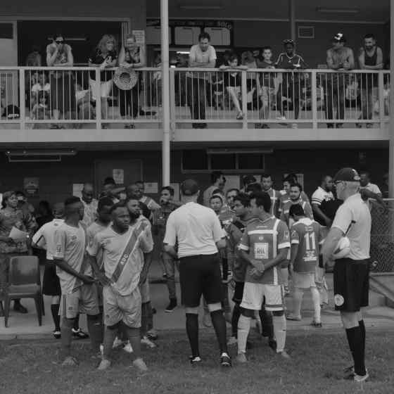 Teams ready to enter the field for the second match.