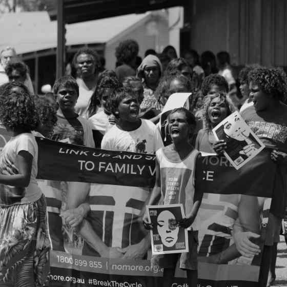 School children shout out 'NO MORE family violence'
