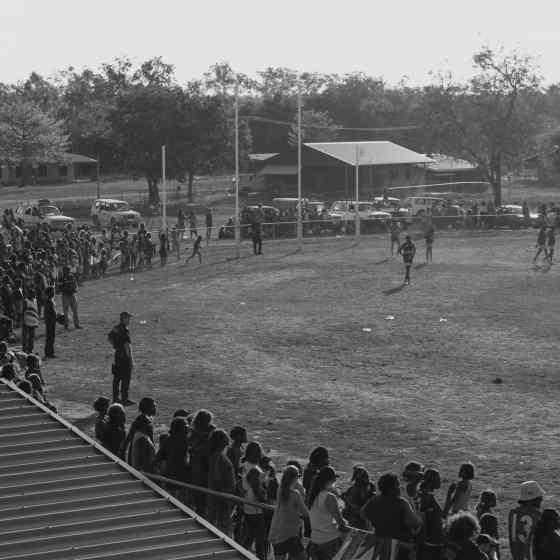 Arial view of the ground and the supporters.