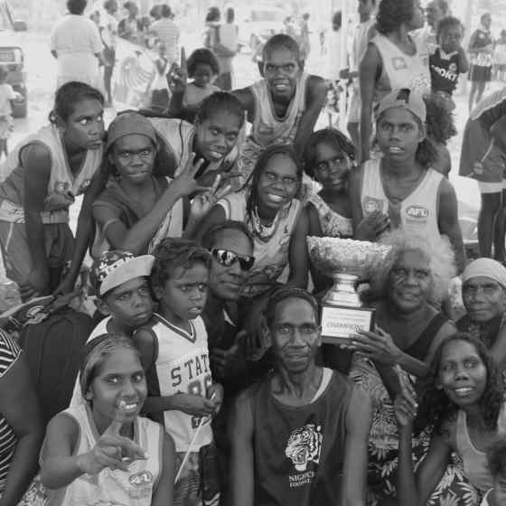 The crowd celebrates the win by Damala Eagles in the very first Indigenous women's grand final. 