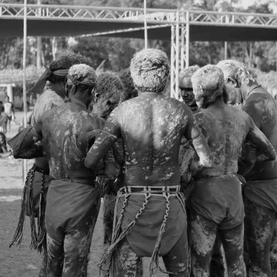 Bunggul dancers link arms in support of the NO MORE Campaign.