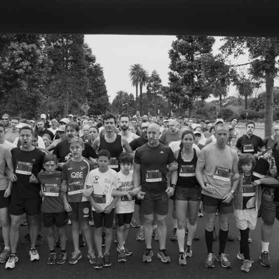 Runners link up at the starting line of the 5km run.